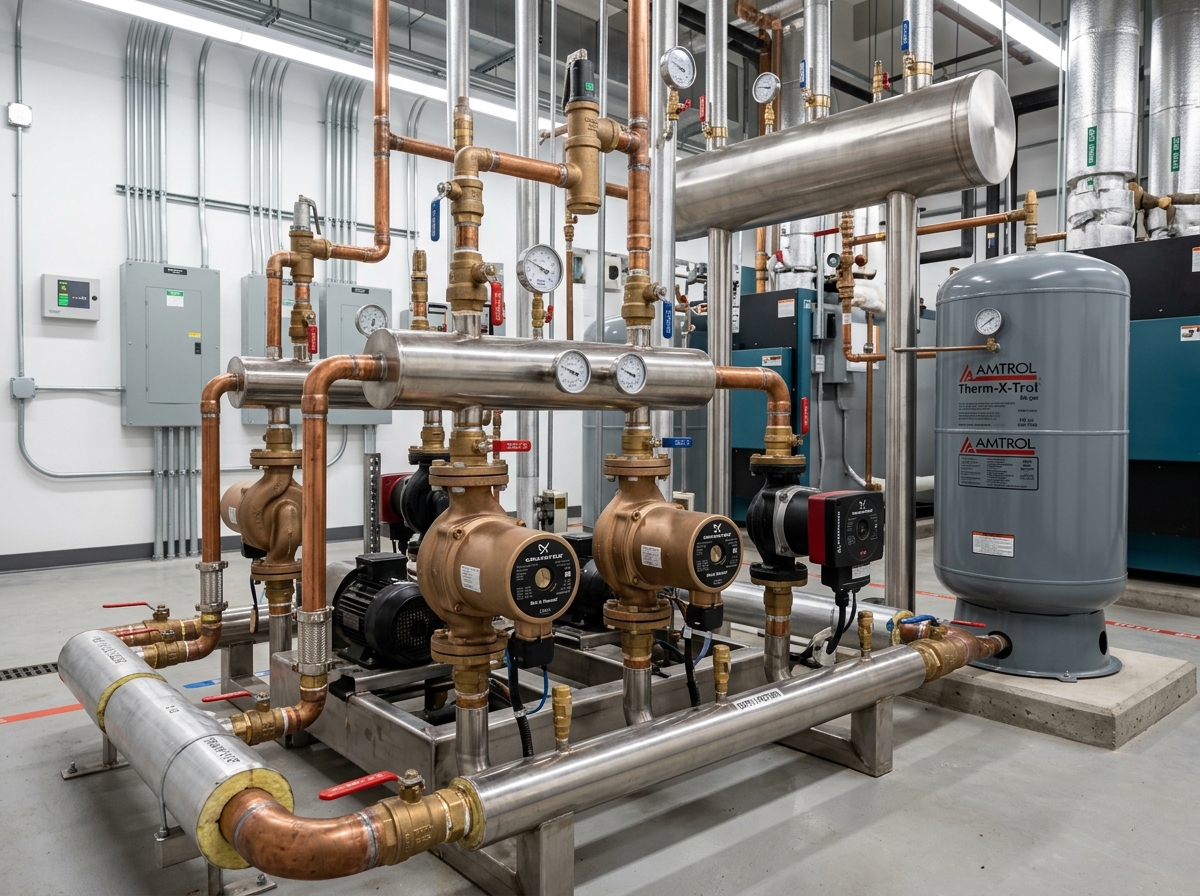 Commercial hydronic circulation pumps and manifold array
